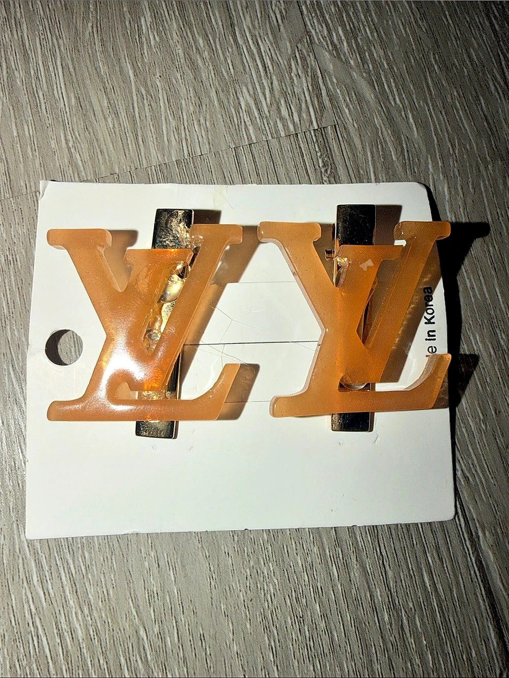Louis Vuitton Gold Tan Brown Acrylic Hair Clip Accessories